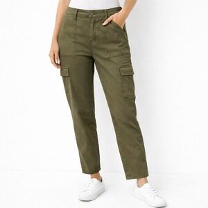 NWT DEX Women's Green High Rise Petite Size 16 32x26 Slim Cargo Pants Utility